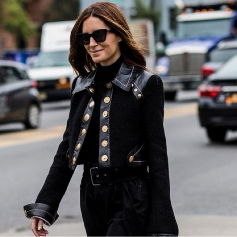 Proenza Schouler Black Wool Military-Style Jacket with Gold Hardware